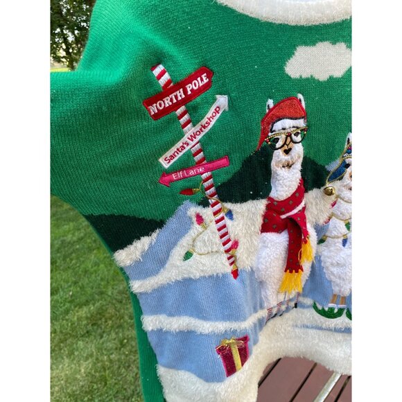 XXL Christmas Sweater Llamas Winter Scene Mens Holiday Funny Party Long Sleeve - Picture 3 of 10